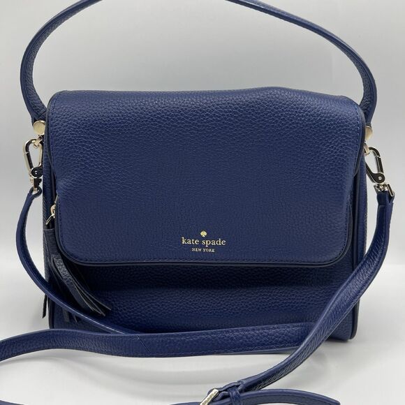 Kate Spade Miri Chester Street Handle Crossbody Bag Pebbled Leather Blue Flap - Picture 2 of 16